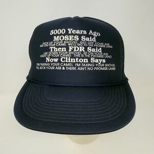 Vintage Moses Clinton‎ FDR Joke Parody Politics Blue Mesh Trucker Snapback Hat